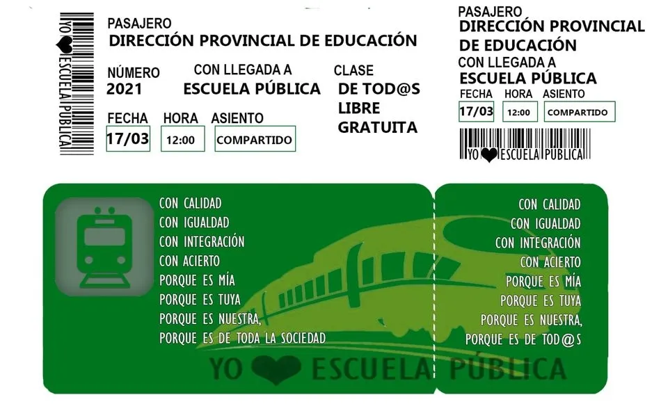 Billete de tren que le entregarán al director provincial de Educación, Ángel Morín