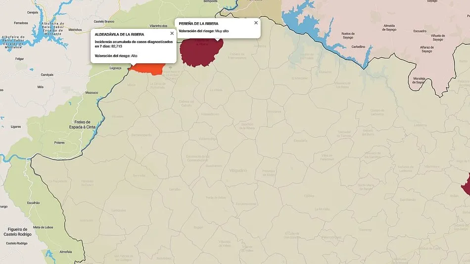 Mapa de índice de riesgo por municipios sobre casos diagnosticados en los últimos siete días / FUENTE: JCYL