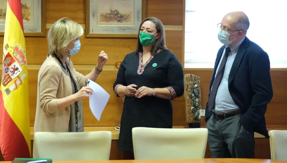 La consejera de Sanidad, Verónica Casado, y la secretaria general del Sindicato de Enfermería SATSE Castilla y León, Mercedes Gago, junto al portavoz de la Junta, Francisco Igea