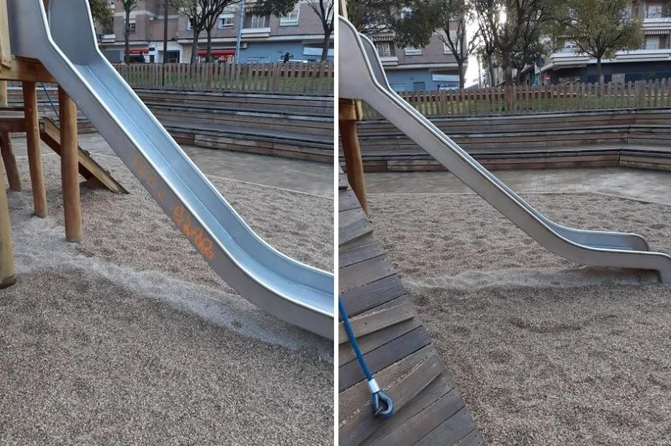 Ejemplo de pintada retirada en un tobogán del parque de Salesas - Ayto. Salamanca