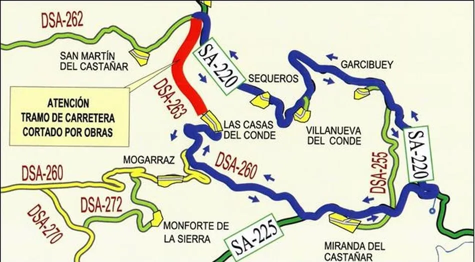 Corte de parte de la carretera de Las Casas del Conde a San Martín del Castañar