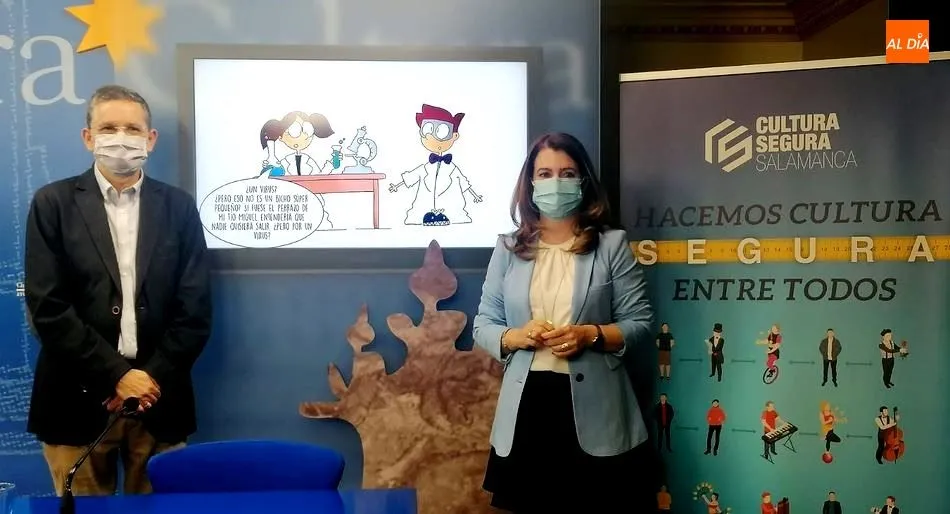 La concejala de Educación, Mª Victoria Bermejo, y el director científico del IBSAL, Rogelio González Sarmiento. Foto de Lydia González