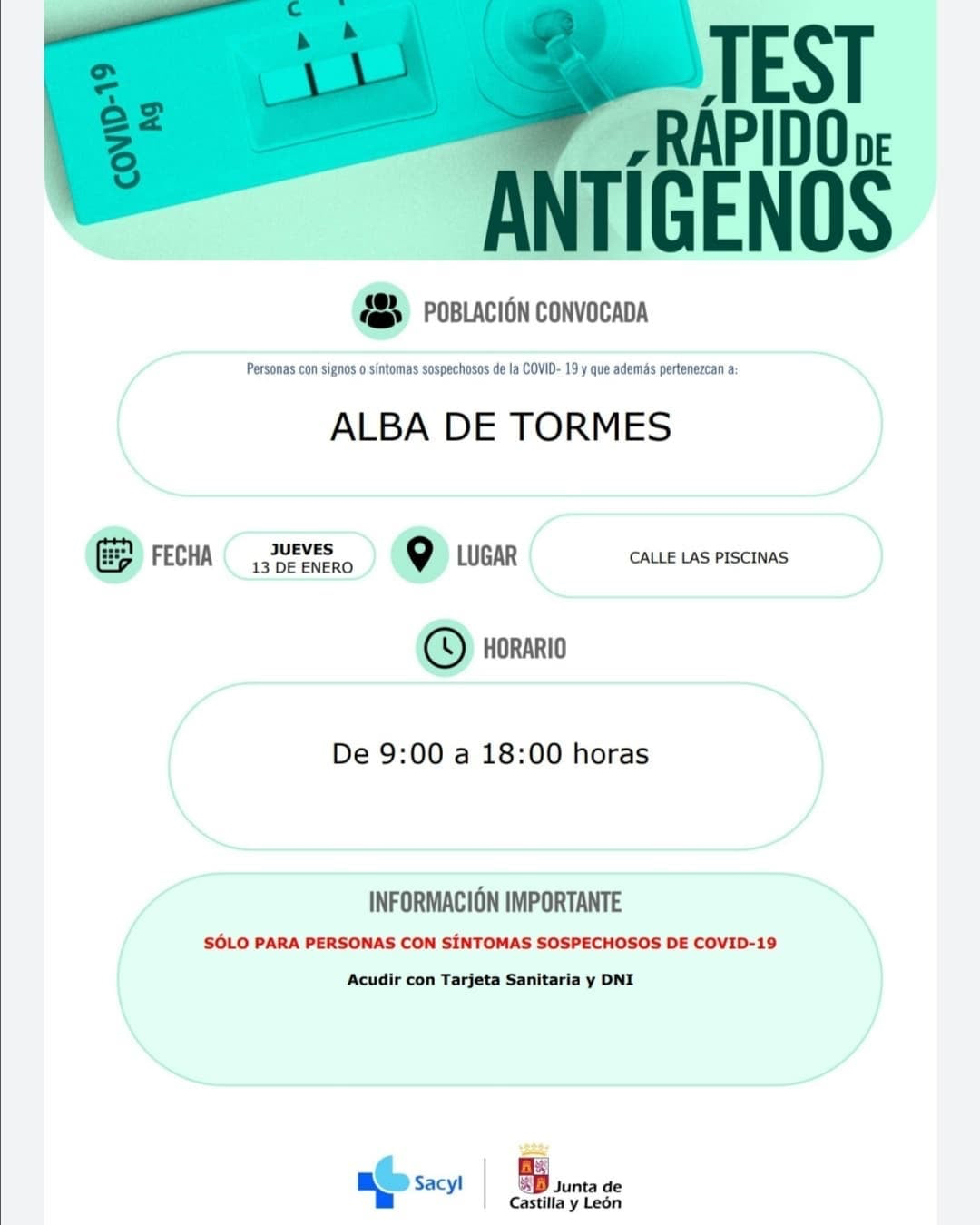 Cribado con test de antígenos este jueves y viernes en Alba de Tormes