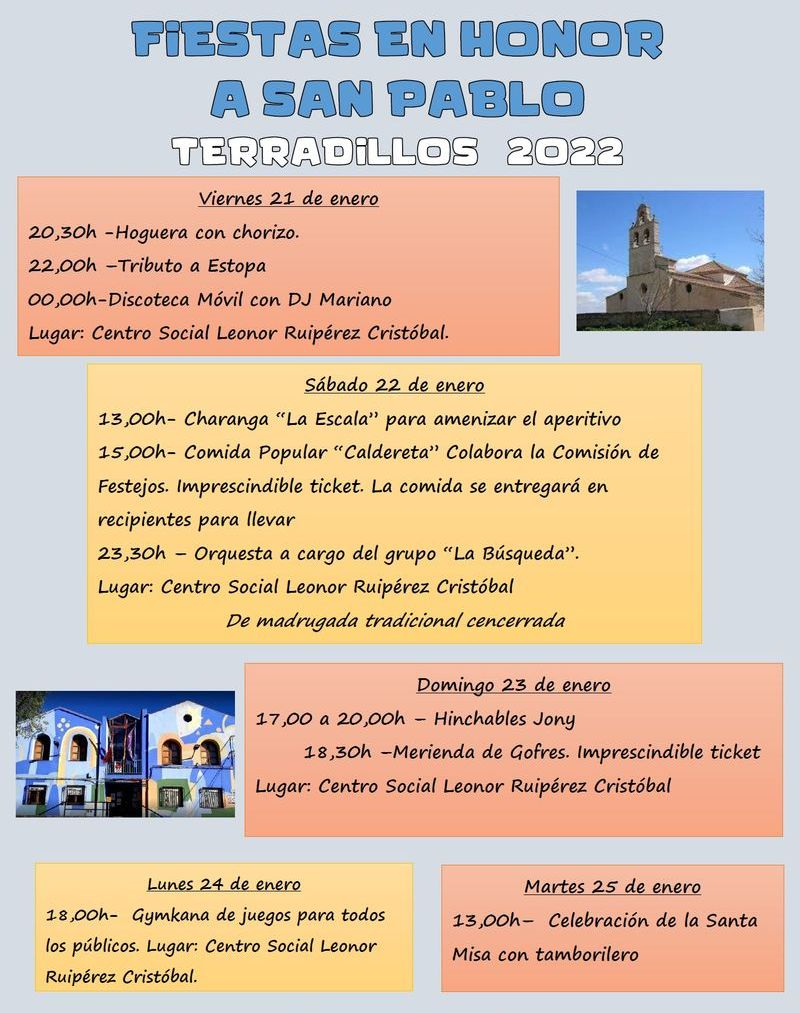 Programación de las fiestas en honor a San Pablo en Terradillos