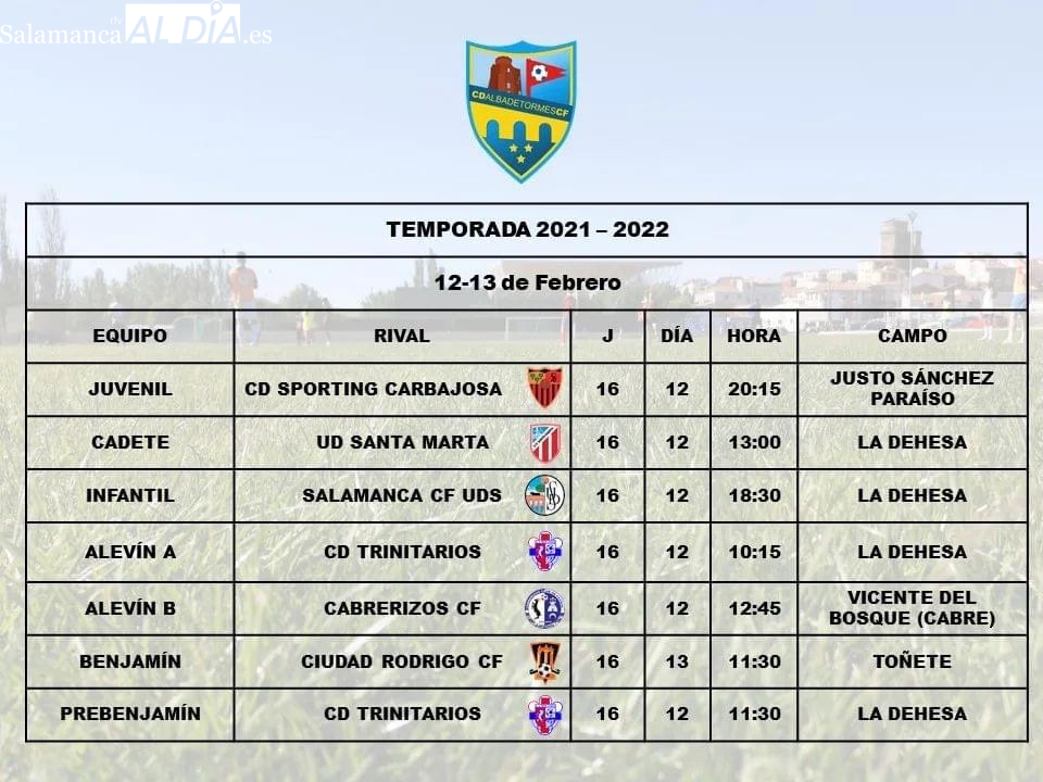 Horarios del Alba de Tormes Club de Fútbol para la decimosexta jornada liguera