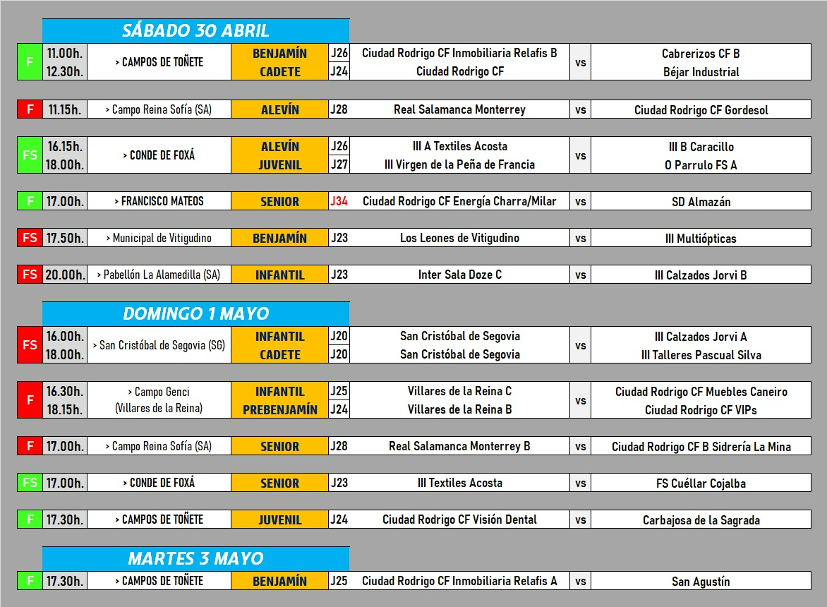 /AD [30 ABR – 3 MAY] El Ciudad Rodrigo cierra la liga jugando finalmente fuera de la jornada unificada