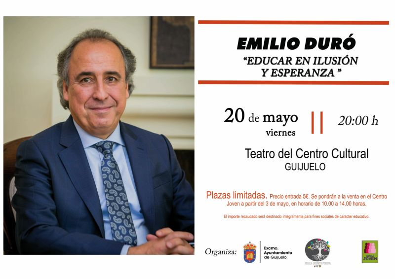 El conferenciante Emilio Duró ofrecerá una charla sobre educación en Guijuelo