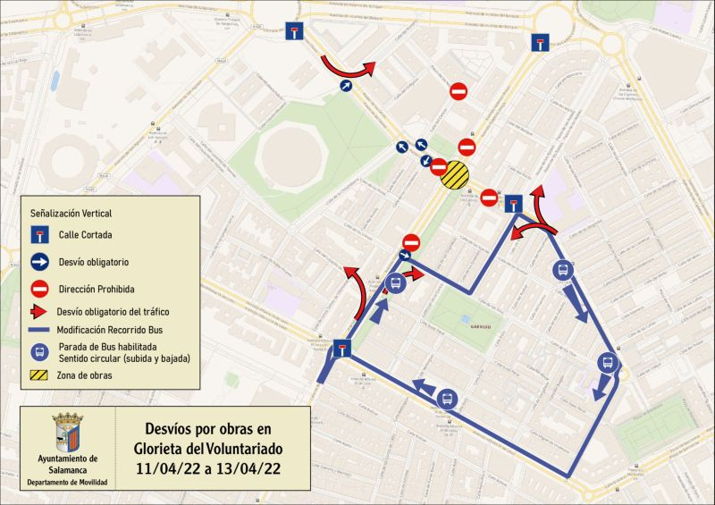 La glorieta del Voluntariado estará cerrada al tráfico del 11 al 13 de abril por obras