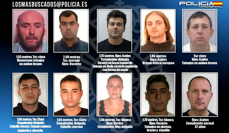 La Policía Nacional busca a diez prófugos peligrosos