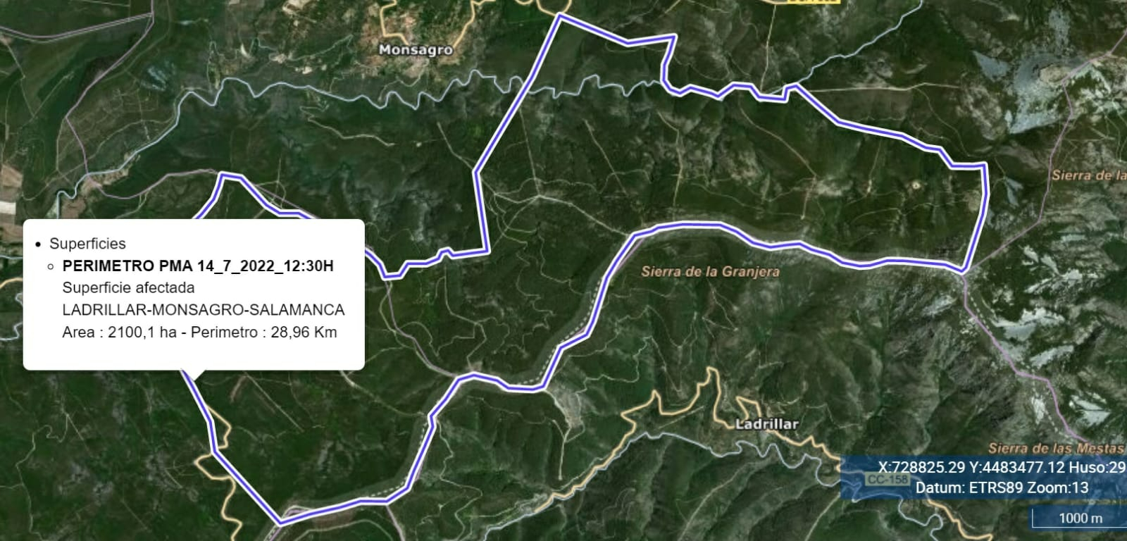 El incendio de Monsagro afecta ya a 2.100 hectáreas
