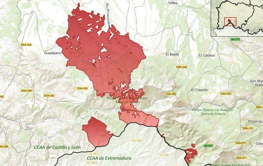 Ajustada a 8.623 la cifra de hectáreas afectadas por el incendio en territorio salmantino