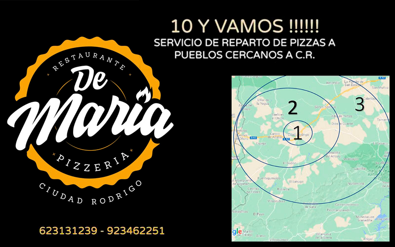 Pizzería Demaría presta servicio a domicilio en pueblos cercanos a Ciudad Rodrigo