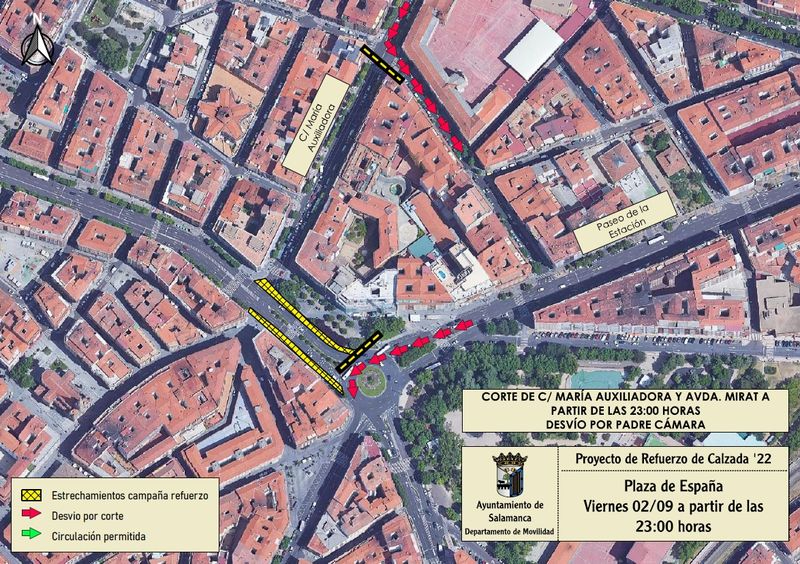 Cortes de tráfico para el viernes en la Plaza de España y al final del paseo de la Estación