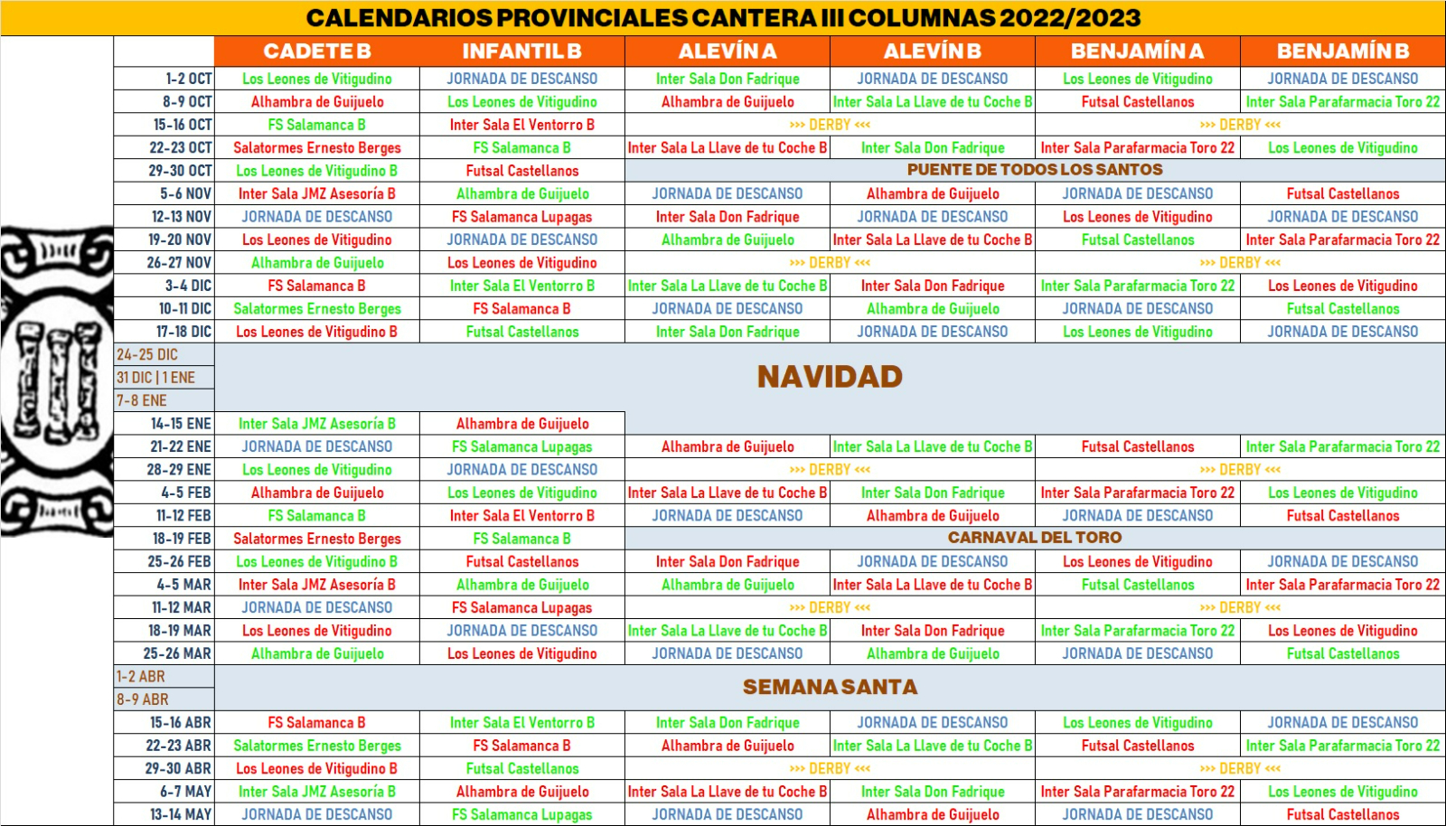 Los equipos provinciales federados del III Columnas ya tienen calendarios