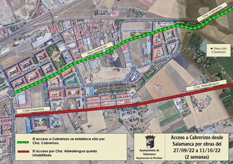 Acceso a Cabrerizos a través de Jesús Arambarri por obras junto a la carretera de Aldealengua 