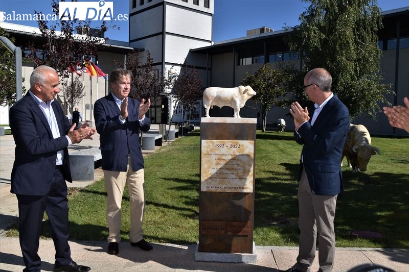 La escultura que homenajea las tres décadas de colaboración entre los criadores de Limusín y la Diputación
