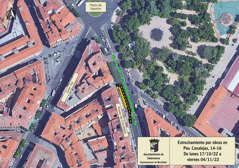 Estrechamiento en el Paseo de Canalejas desde este lunes y hasta el 4 de noviembre