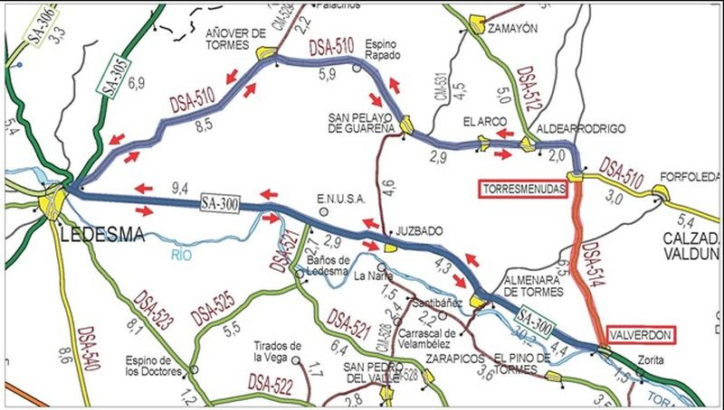 Cortada la carretera de Valverdón a Torresmenudas