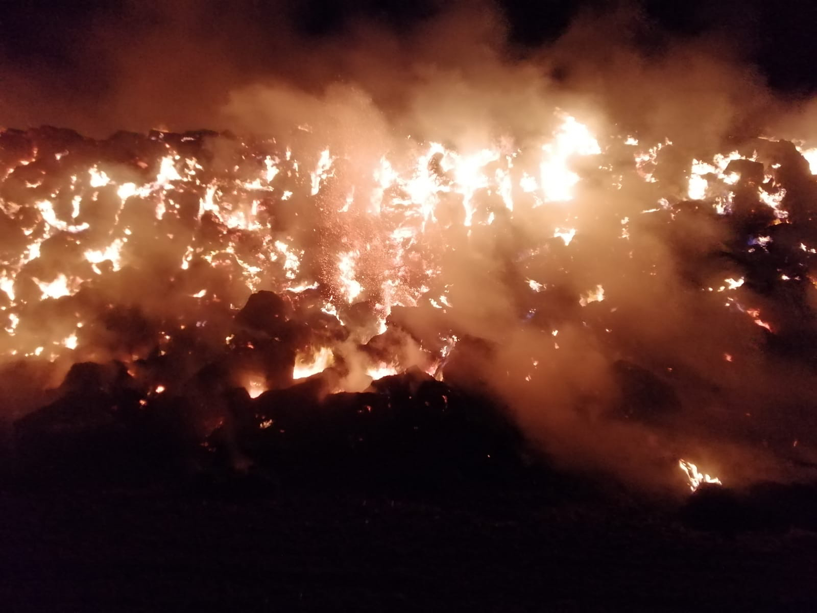 Los Bomberos de Peñaranda sofocan un importante incendio de más de 1.200 paquetes de paja en Paradinas 