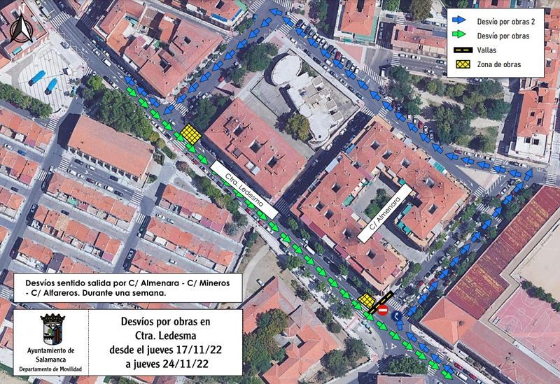 Desvíos del tráfico por obras en la Carretera de Ledesma