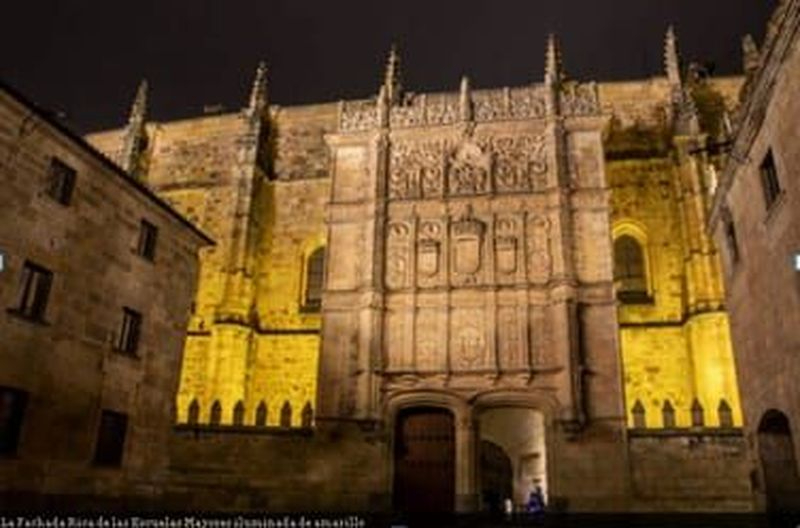 La fachada de la Universidad se tiñe de amarillo por los Derechos Humanos