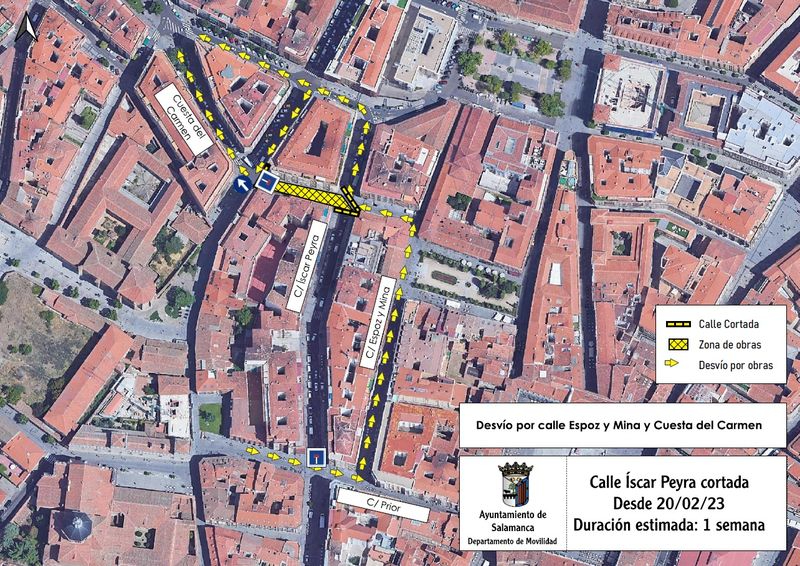 Seis calles de Salamanca cortadas al tráfico y estrechamientos en otras seis