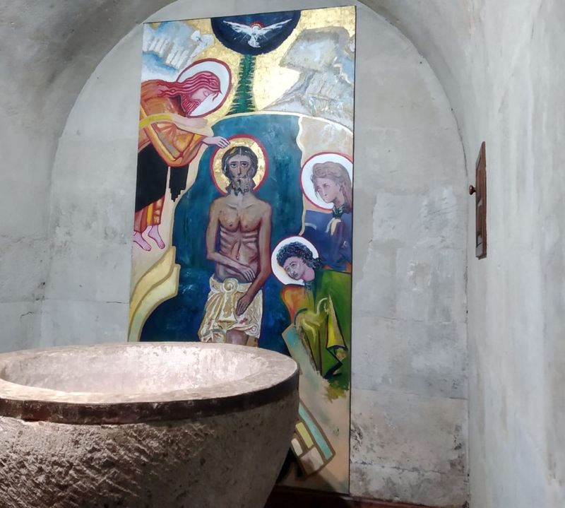 Nuevo cuadro del bautismo, en la iglesia de Calzada de Valdunciel