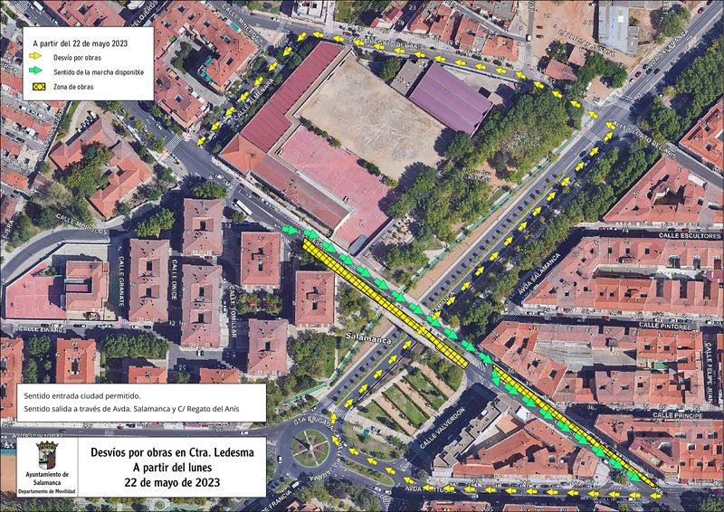 Tráfico cortado en el tramo de la carretera de Ledesma junto al Colegio Salesiano San José
