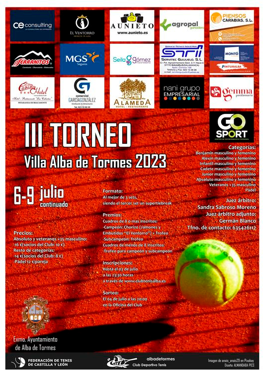 Últimas horas para inscribirse al III Torneo de Tenis y Pádel ‘Villa Alba de Tormes 2023’