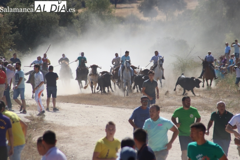 Bonito encierro a caballo en Villavieja con los ‘dionisios’ de Andrés Celestino García