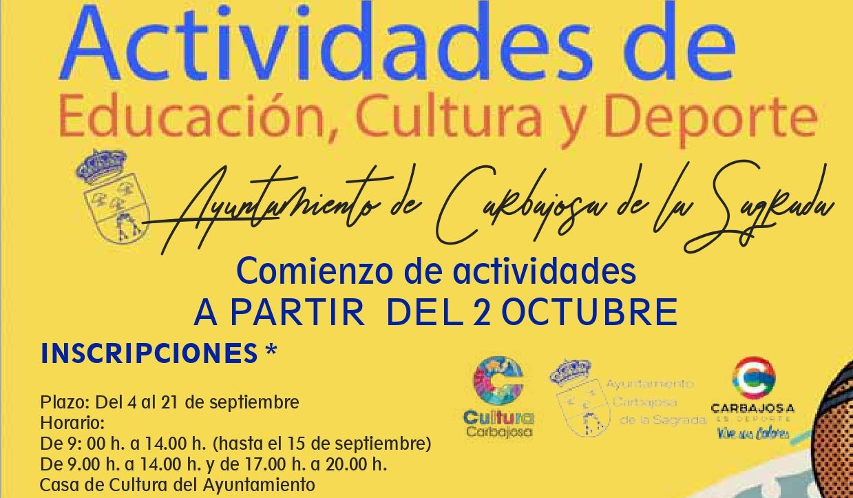 Carbajosa abre este lunes el plazo de inscripción para las actividades de Educación, Cultura y Deportes