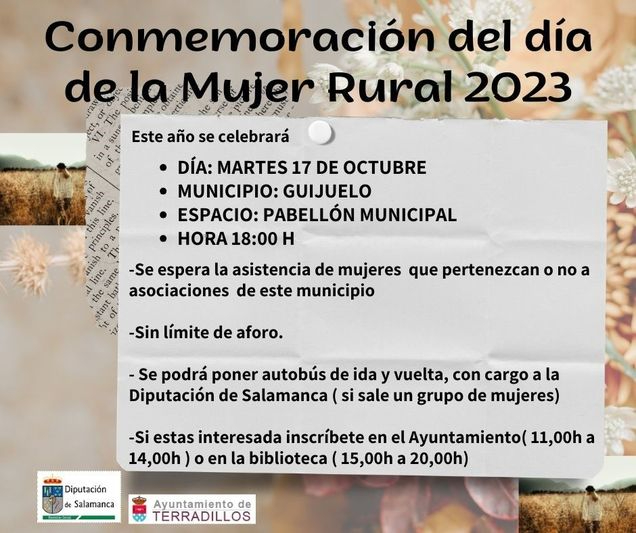 El Ayuntamiento de Terradillos ofrece un autobús para acudir al Día de la Mujer Rural