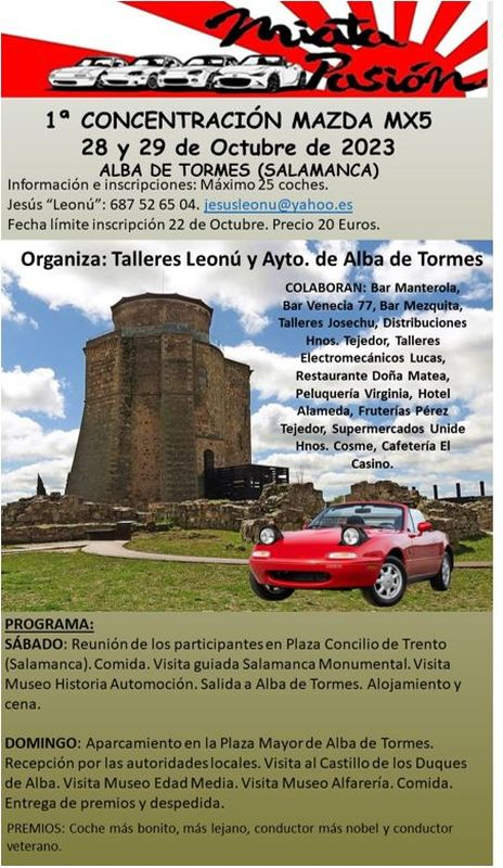 Alba de Tormes acogerá la primera concentración de Mazda el 28 y 29 de octubre
