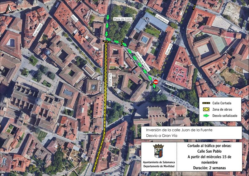 Esta céntrica calle salmantina permanecerá cerrada al tráfico durante dos semanas