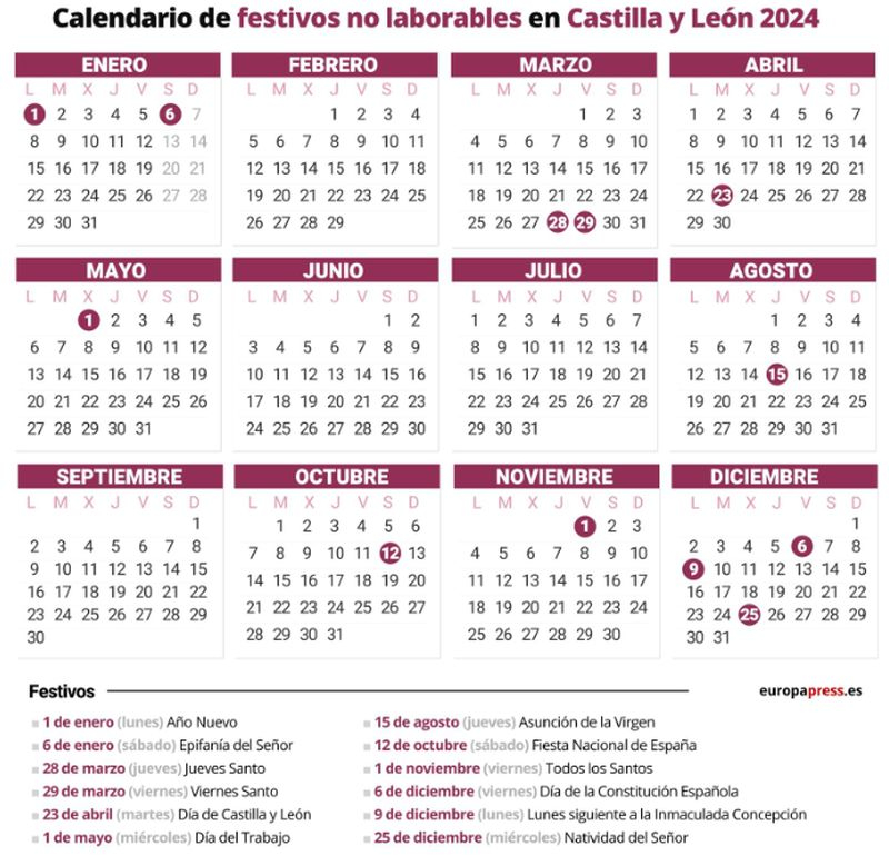 Calendario laboral de 2024: estos son los 12 días festivos en Castilla y León
