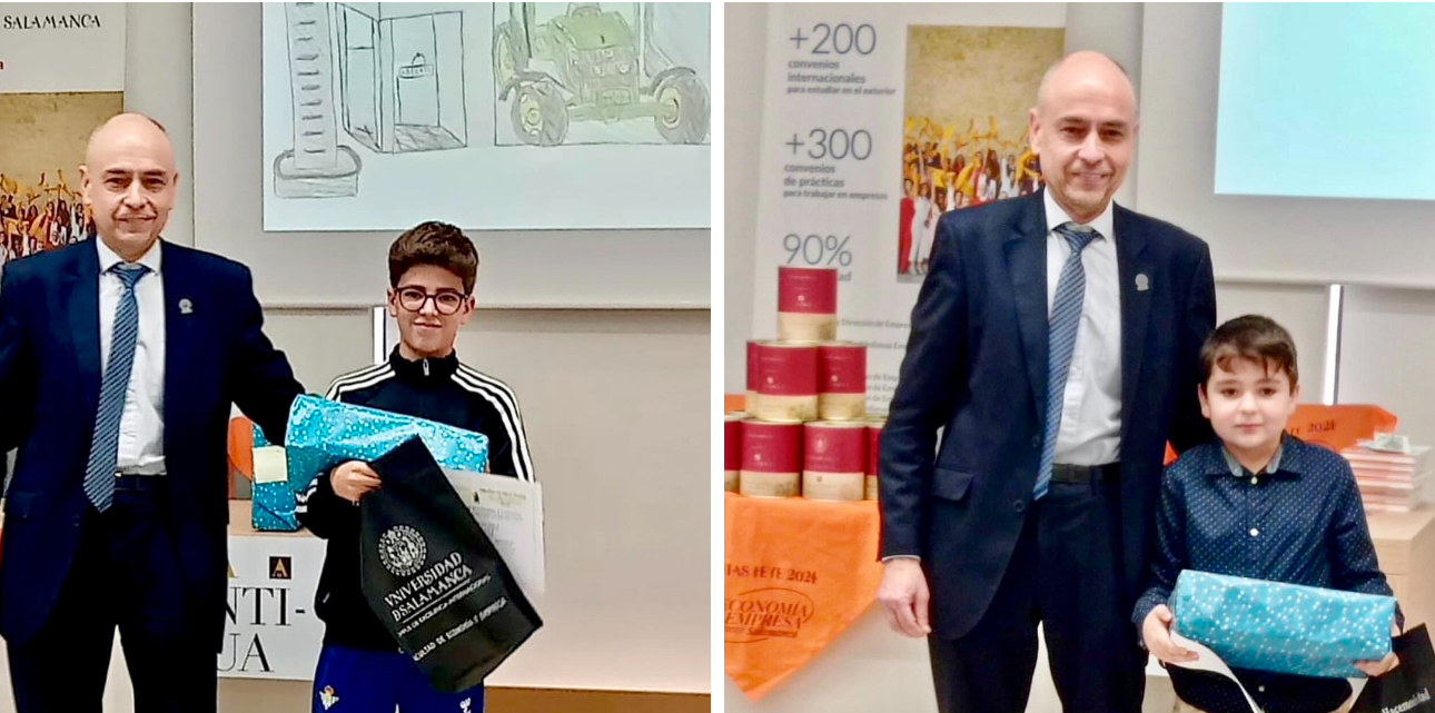 Adrián y Gonzalo, alumnos del CEIP Severiano Montero, ganadores del concurso de dibujo ‘Mi empresa perfecta para trabajar’ de la Usal