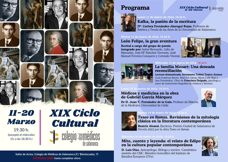 Kafka, León Felipe y Mozart, protagonistas del Ciclo Cultural del Colegio de Médicos de Salamanca