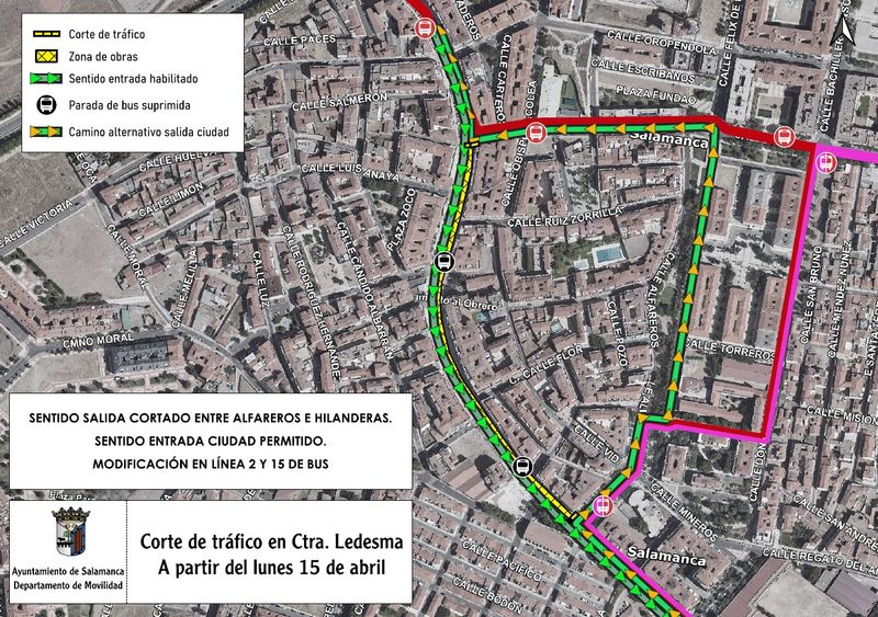 Cortes y desvíos de tráfico desde el lunes en la Carretera de Ledesma 