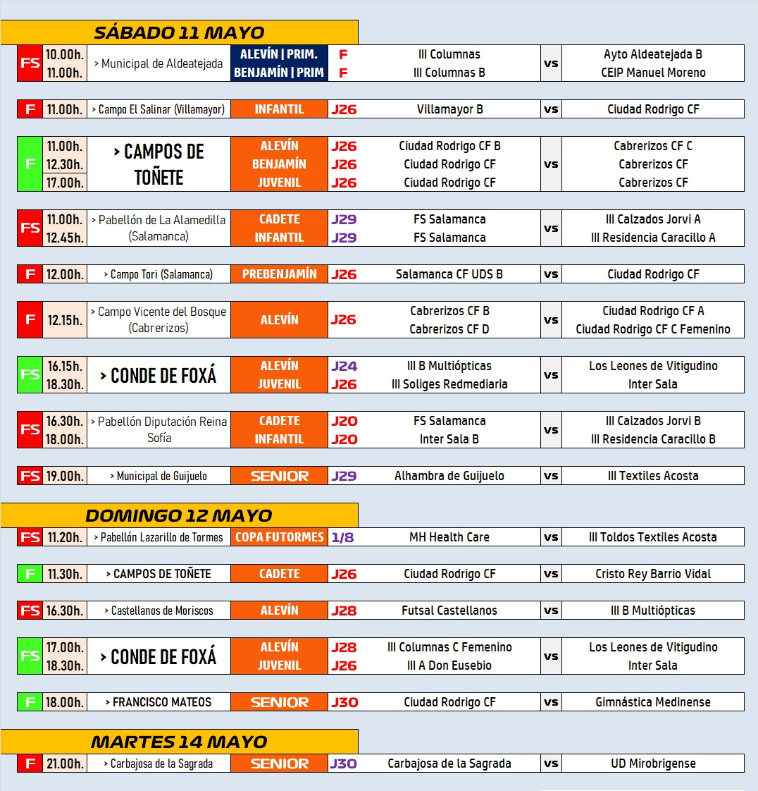 /AD 11-12 MAY/ Los equipos provinciales del Ciudad Rodrigo y el III Columnas concluyen sus ligas