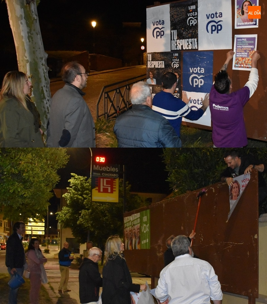 Concurrida noche de pegada de carteles bajo la luna llena en Ciudad Rodrigo