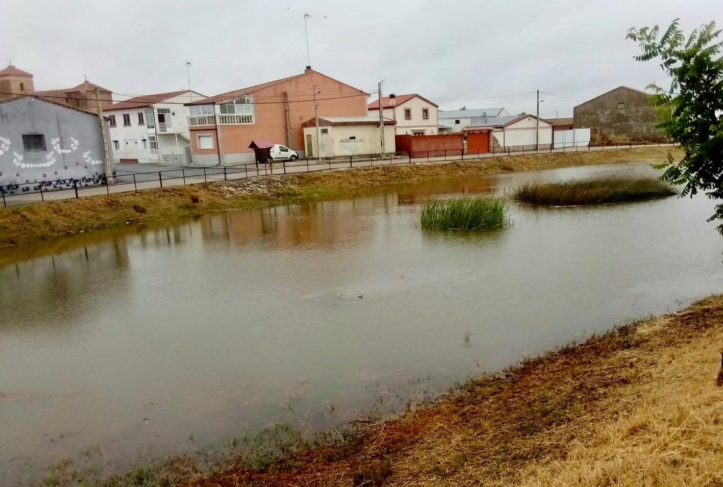 Las fuertes lluvias de las últimas horas dejan una espectacular imagen del Charco Lozano en El Campo de Peñaranda