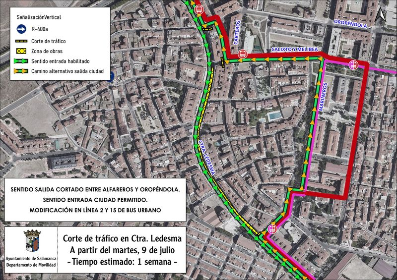 El avance de las obras en la carretera de Ledesma provoca cortes y desvíos de tráfico desde este martes