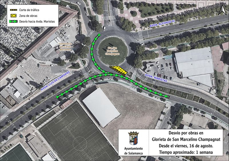 Corte de tráfico en la glorieta San Marcelino Champagnat por las obras junto al cementerio desde el 16 de agosto
