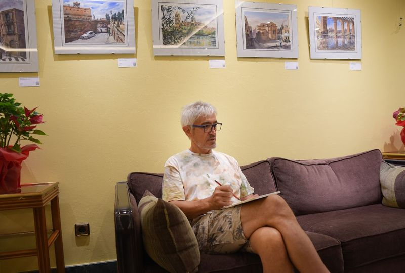 Jerónimo Calvo expone en el Hotel Eurostars Las Claras, apuntes del natural de una Salamanca a la acuarela