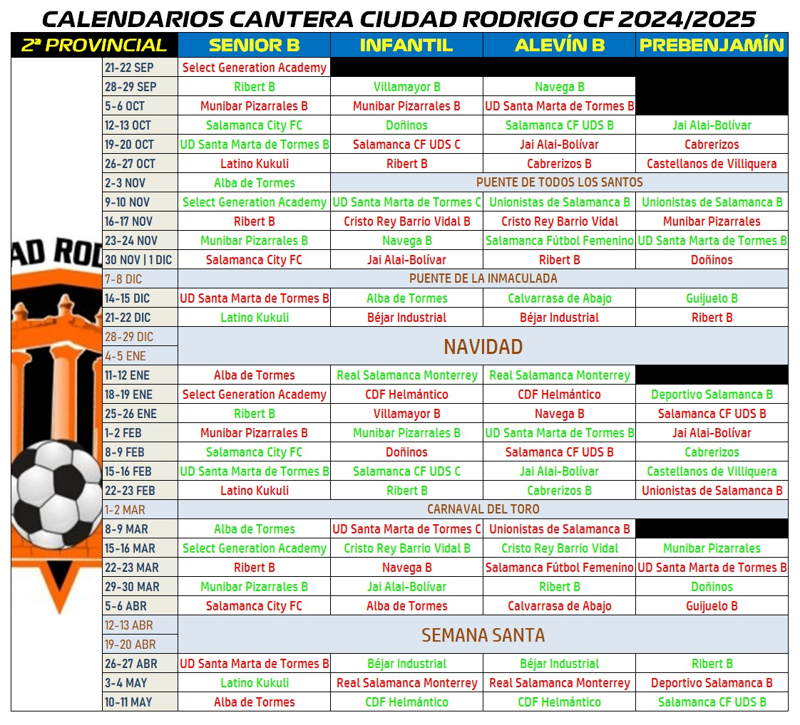 El filial Senior, el Infantil, el Alevín B y el Prebenjamín del Ciudad Rodrigo ya tienen calendarios