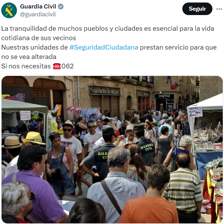 La Guardia Civil emplea una foto del Martes Mayor ante sus 2,1 millones de seguidores en Twitter