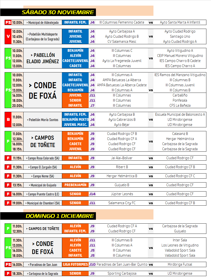 ///AD [30NOV|1DIC] Todos los equipos federados del III Columnas juegan este finde en Conde de Foxá