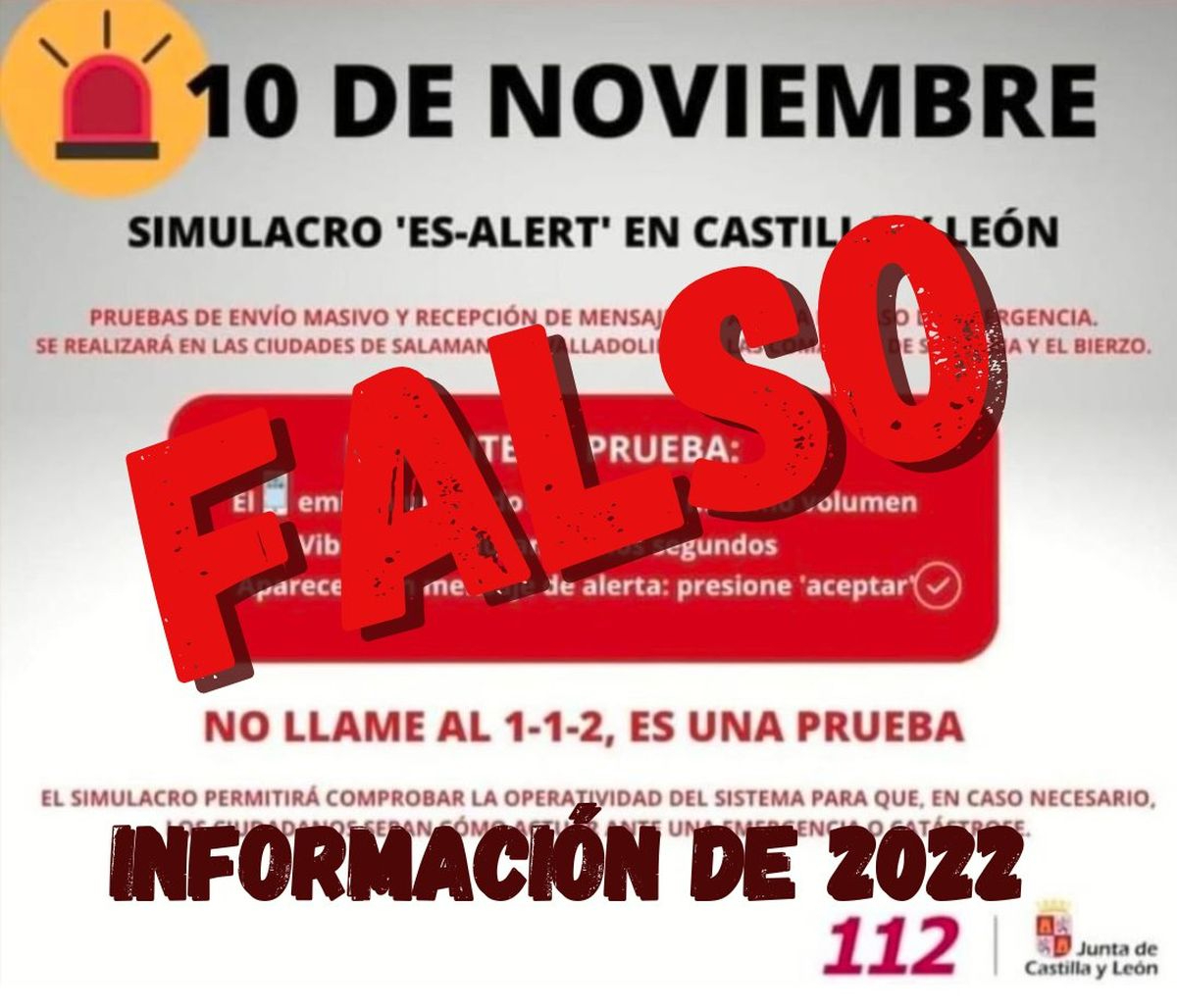 El 112 de CyL desmiente que se vaya a celebrar este domingo un simulacro masivo que circula por redes