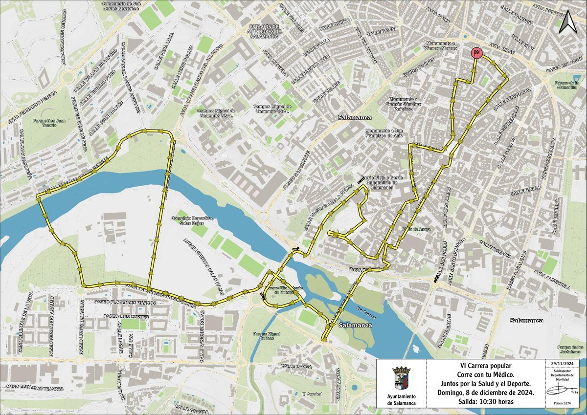 Cortes y desvíos de tráfico este domingo en Salamanca por la VI Carrera Corre con tu Médico