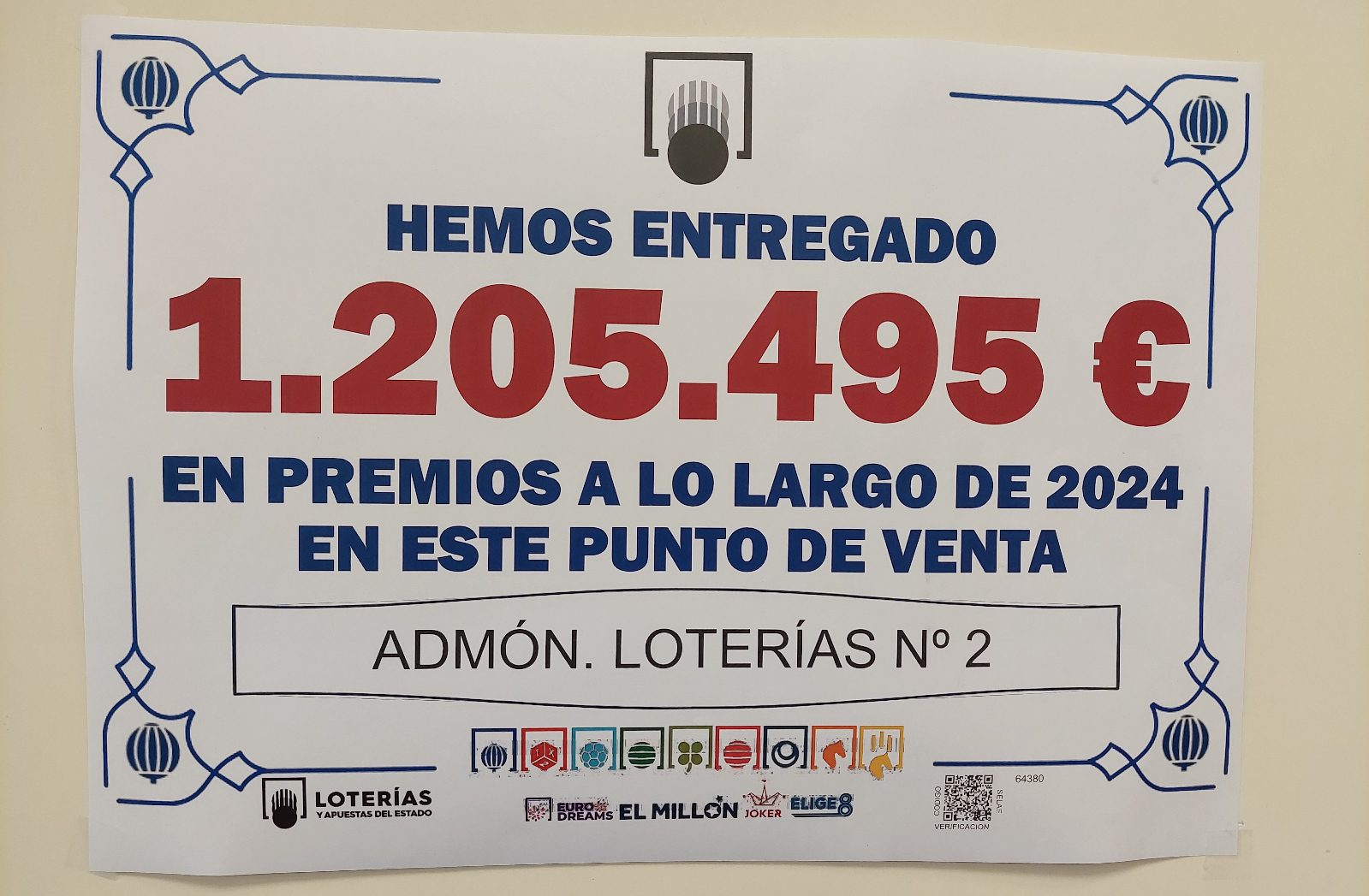 La Administración de Loterías Nº2 entregó 1,2 millones de euros a lo largo de 2024